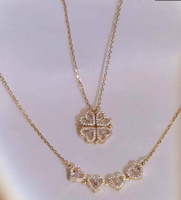 Halsketting “Hart & Klaver” – te dragen op twee manieren - Goud