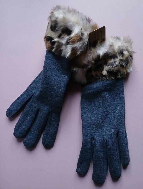 Antracietgrijze Winterhandschoenen met Luipaard Faux Fur Boord – Wild Warmth