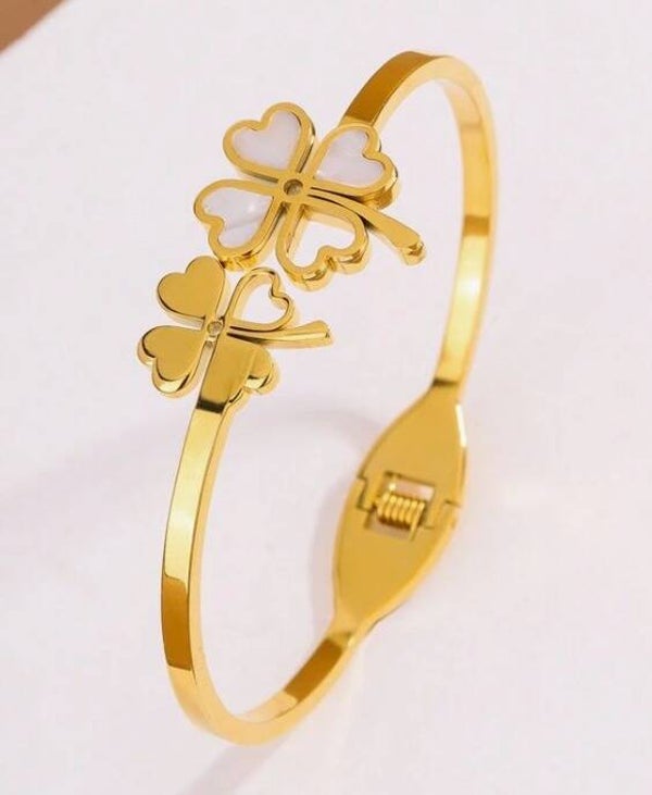 Goudkleurige RVS Armband – Dubbel Klavertje Vier