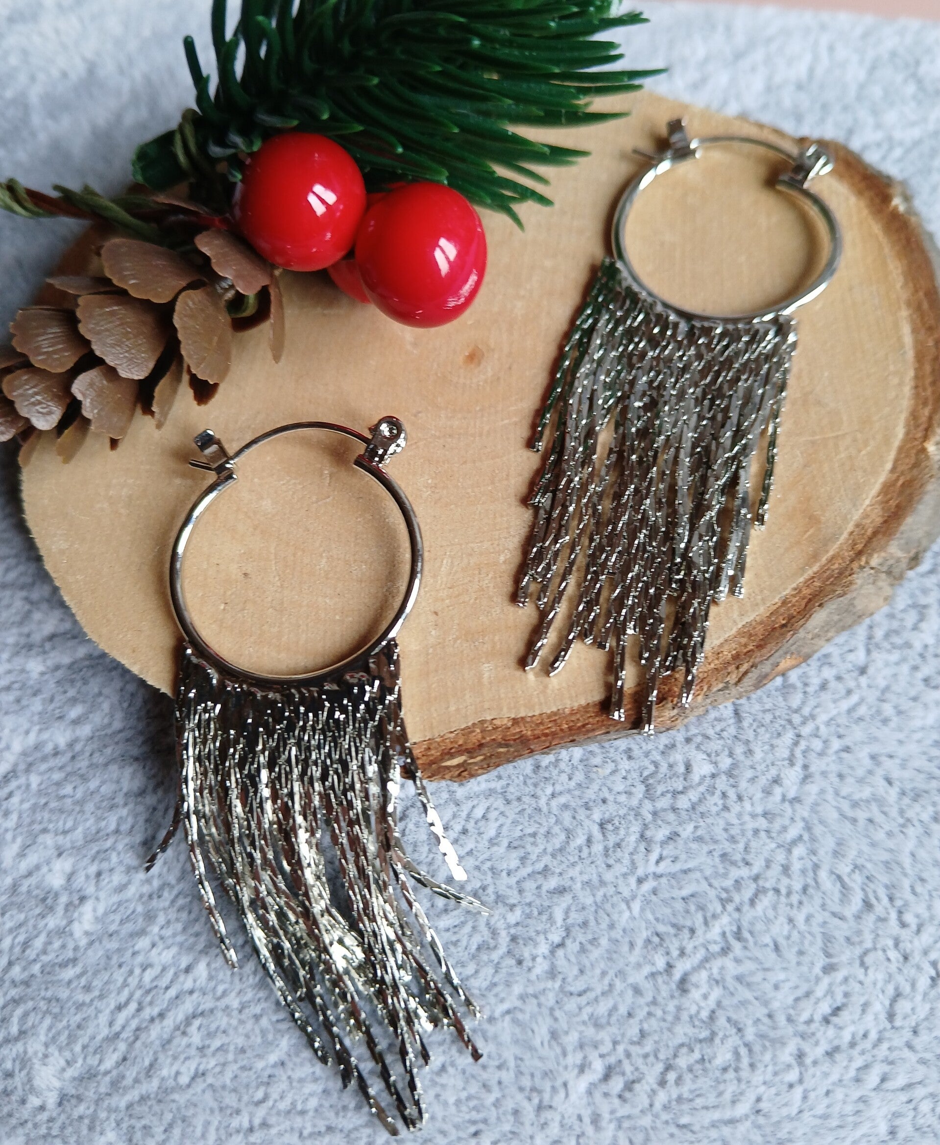 Zilverkleurige Franje Oorbellen