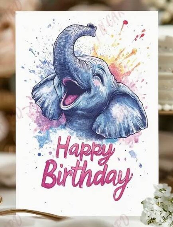Verjaardagskaart "Happy Birthday – Lachende Olifant"