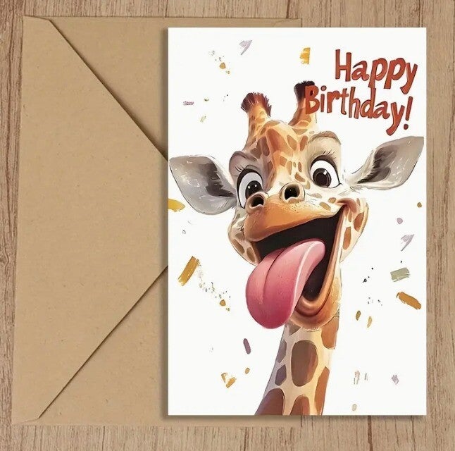 Verjaardagskaart "Happy Birthday – Gekke Giraffe"