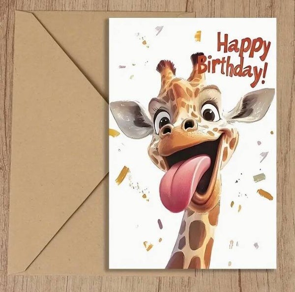 Verjaardagskaart "Happy Birthday – Gekke Giraffe"