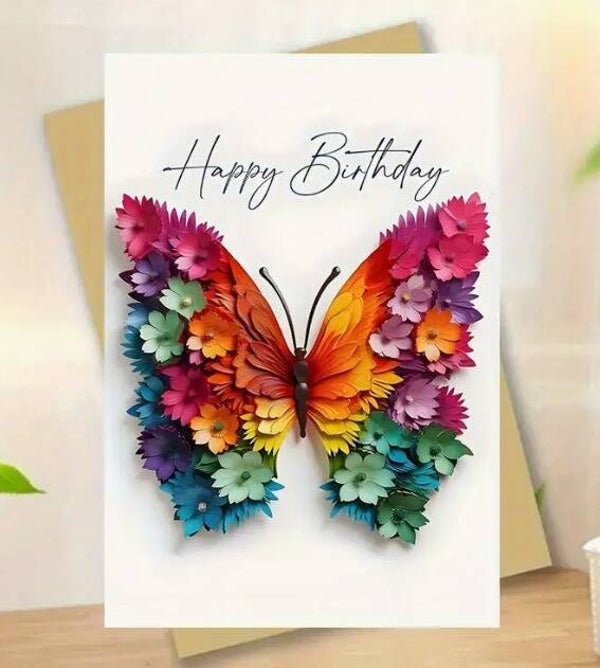 Verjaardagskaart "Happy Birthday – Bloemenvlinder"