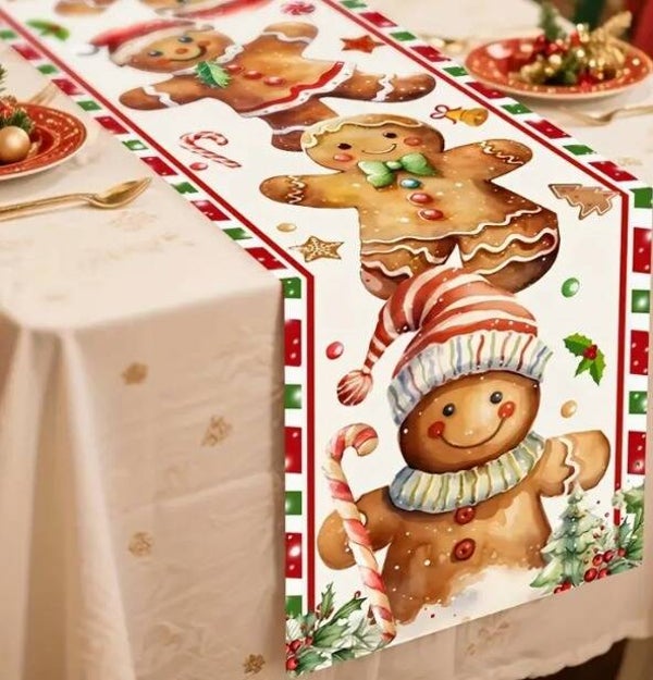 Feestelijke Tafelloper + Raamstickers – Gingerbread Set