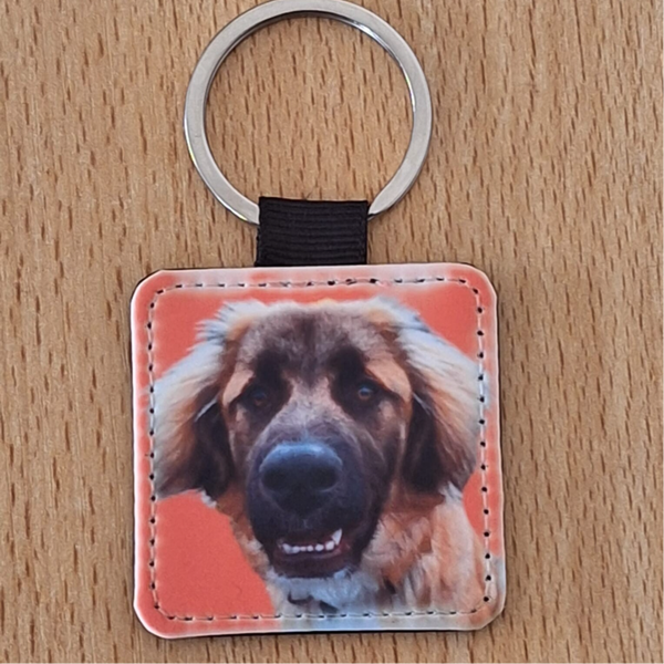 Kunstleren foto-sleutelhanger vierkant