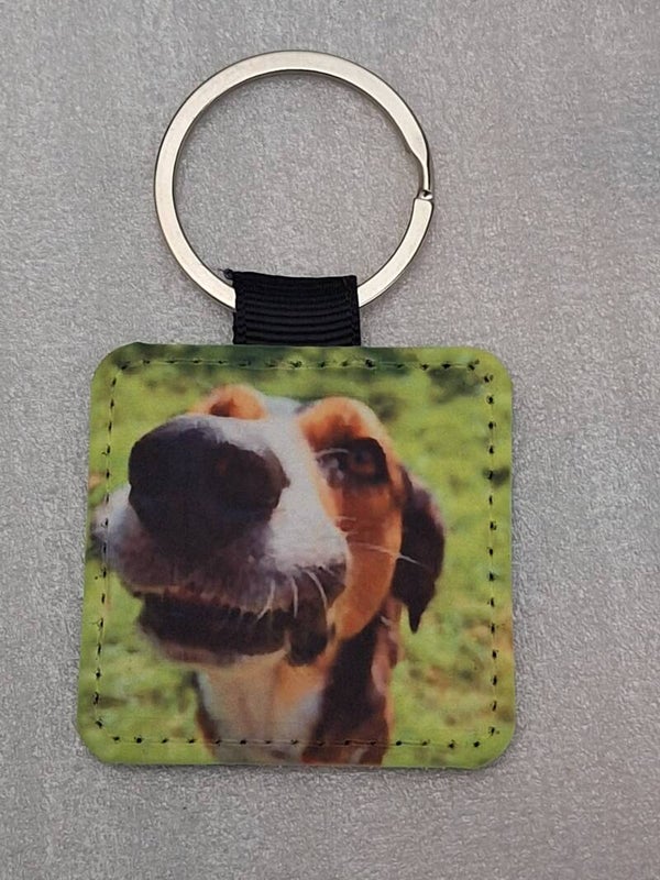 Kunstleren foto-sleutelhanger vierkant