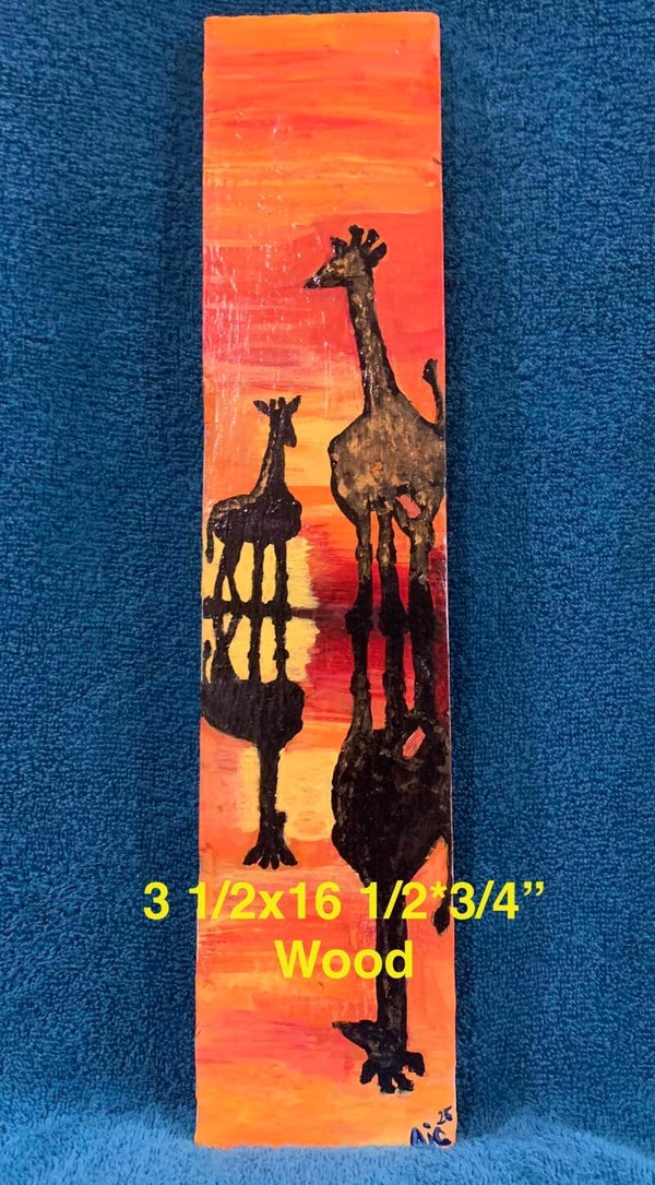 Wood art-Giraffe at sunset