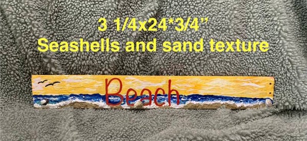 Wood Beach sign - textured with sand & shells