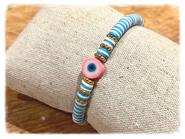 Armband blauw/wit roze