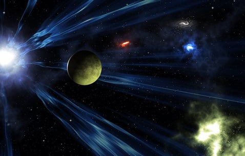 Het universum met sterrenstelsels en planeten waar buitenaardse wezens ons graag willen helpen bij healing sessies