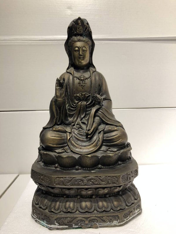 Guan Yin met Rua Scepter (30 cm) - Brons