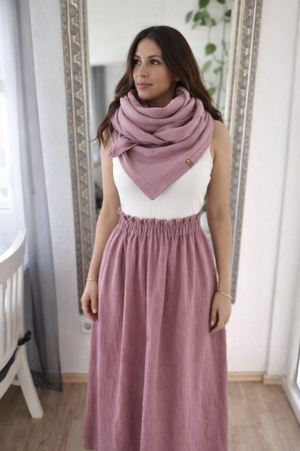 Musselin Damen Rock Gr S/M od. L/XL Maxi dusty rose