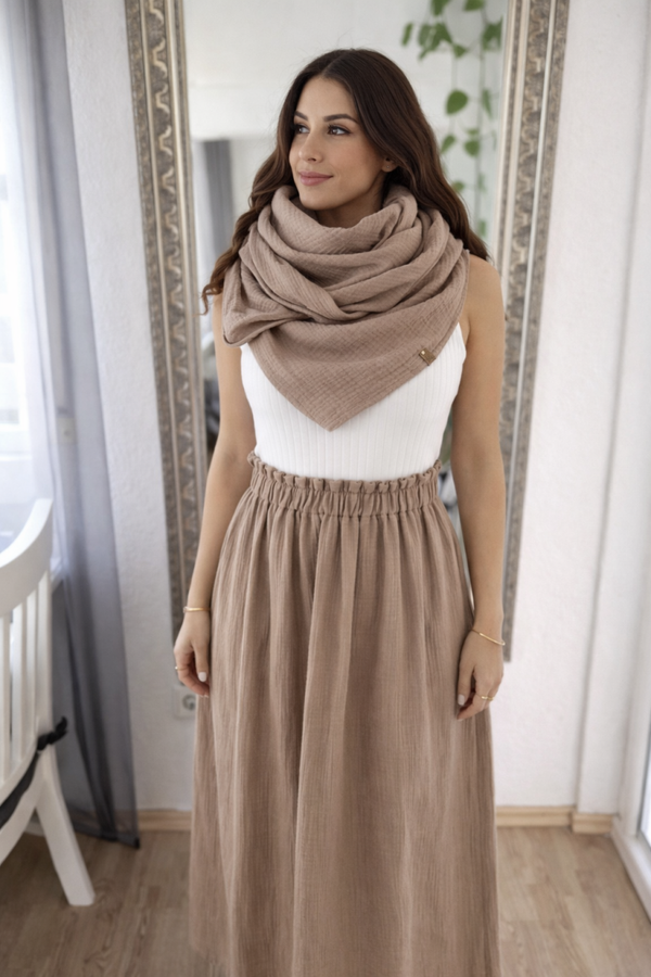 Musselin Damen Rock Gr S/M od. L/XL Maxi taupe