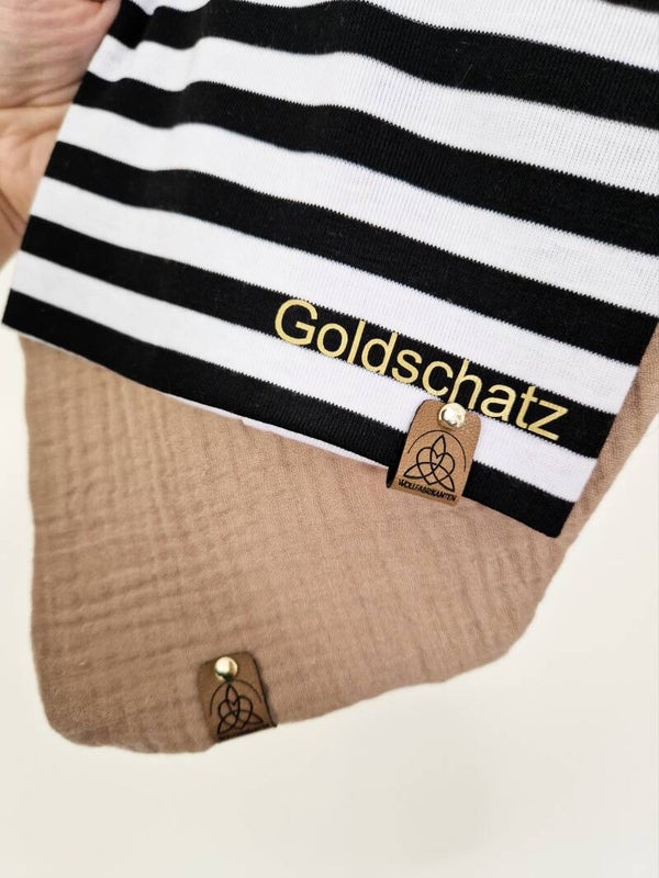 Beanie Set Streifen | beige "Goldschatz" gold Kopfumfang 42/44cm