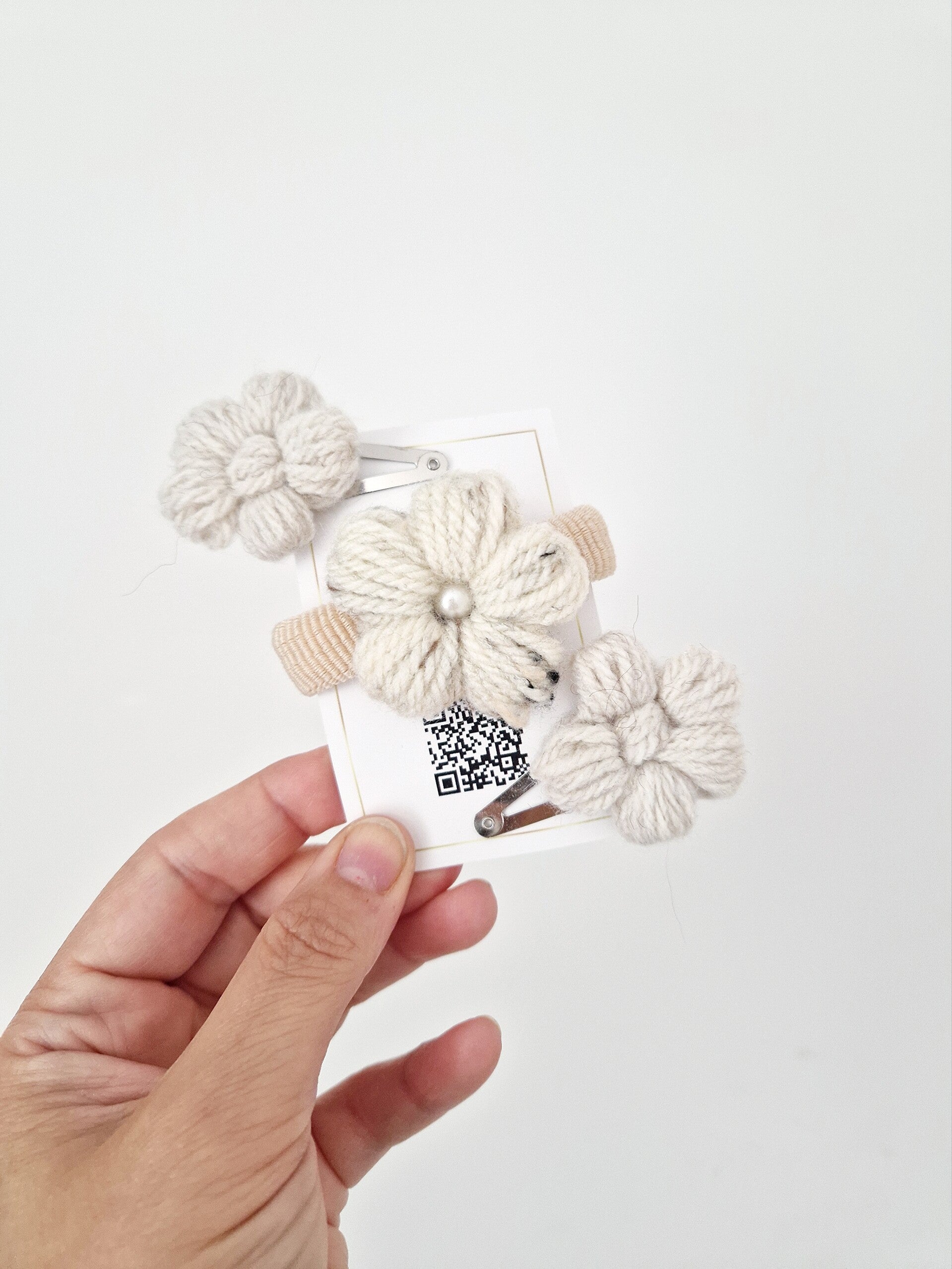 2er Haarspangen & Haargummi Blumen Natur