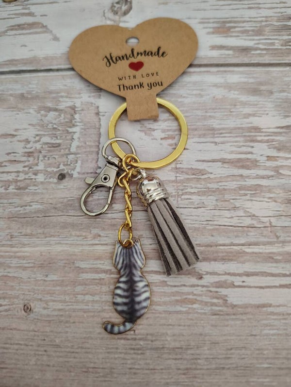 Classy Cat Keychain- Gray Tabby