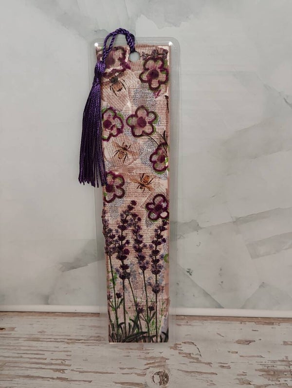 Collaged Bookmark - Bees and lavender 🪻