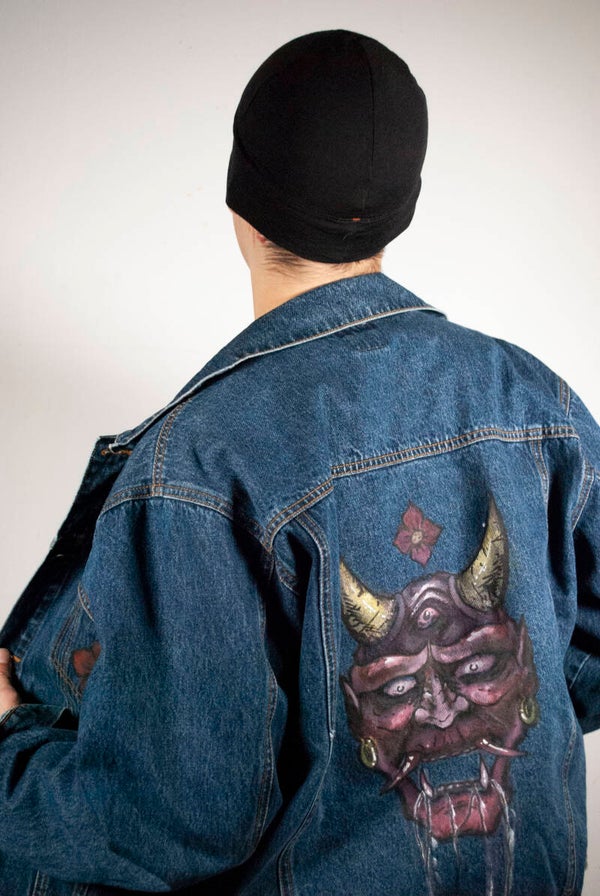 oni mask denim jacket