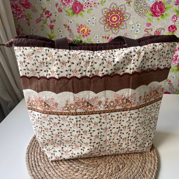 Projecttas XXL Vintage creme met schulprandje
