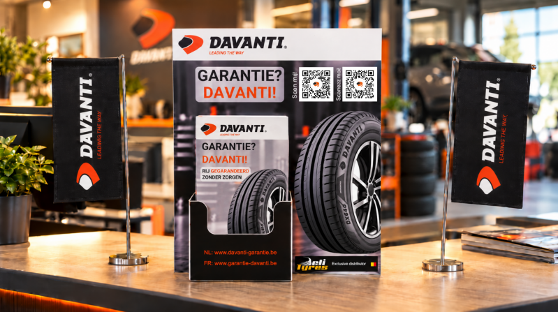 DAVANTI-garantie promotiemateriaal voor professionele bandenmonteurs
