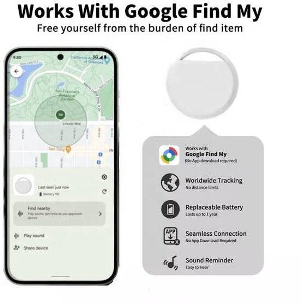 TrackerTime - Smart Tag GPS Tracker voor Android – Sleutel, Huisdier & Portemonnee ( met vervangbare batterij)