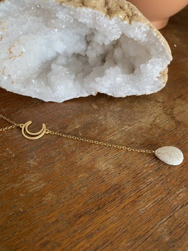 Pendel Necklace Stone Drop - Big moon - Goud