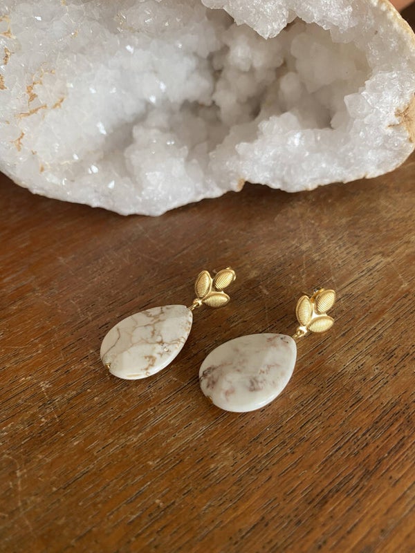 Leaf Stone drop Earstuds - Gold/Silver
