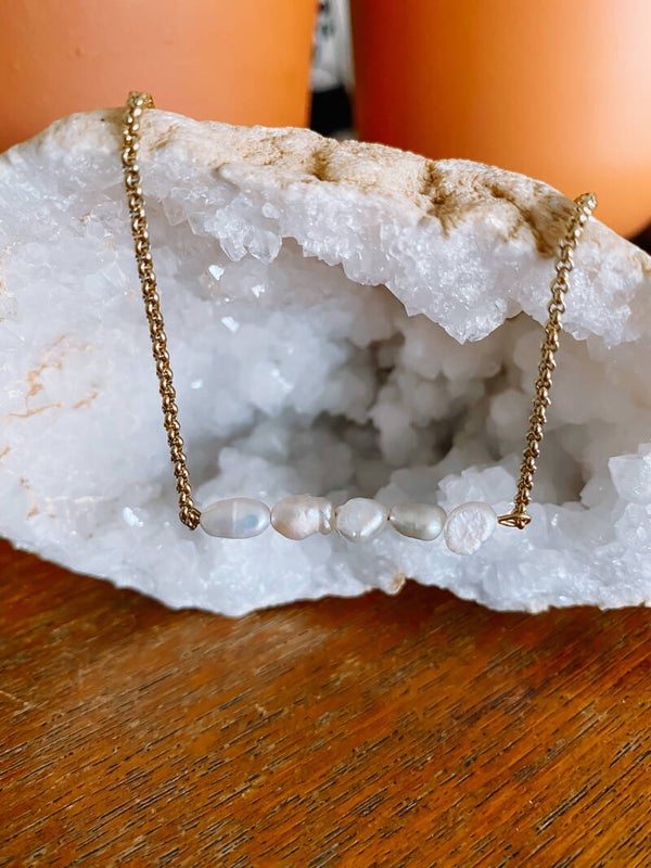 Midi Bar Pearl Necklace - Gold/Silver
