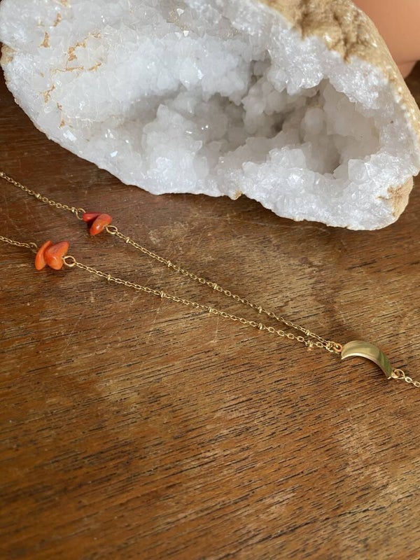 Pendel Necklace Chip stones - Moon - Gold