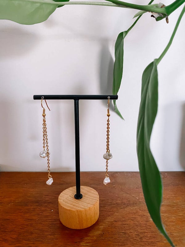 Pearl Chips Earrings Long - Gold/Silver