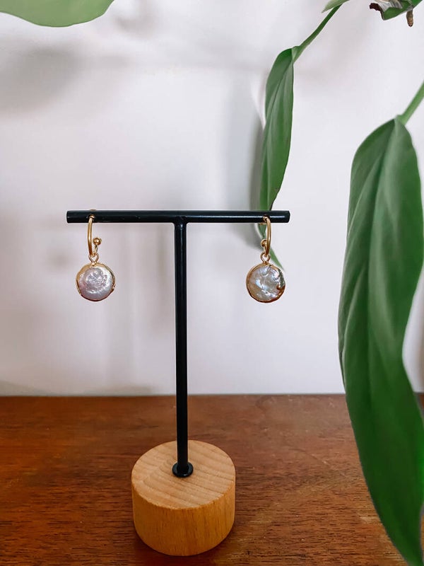 Pearl Charm Earrings Mini Coin - Gold/Silver
