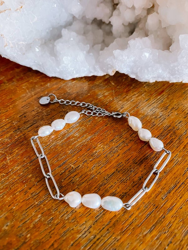 3/3 Pearl Big Chain Bracelet - Silver