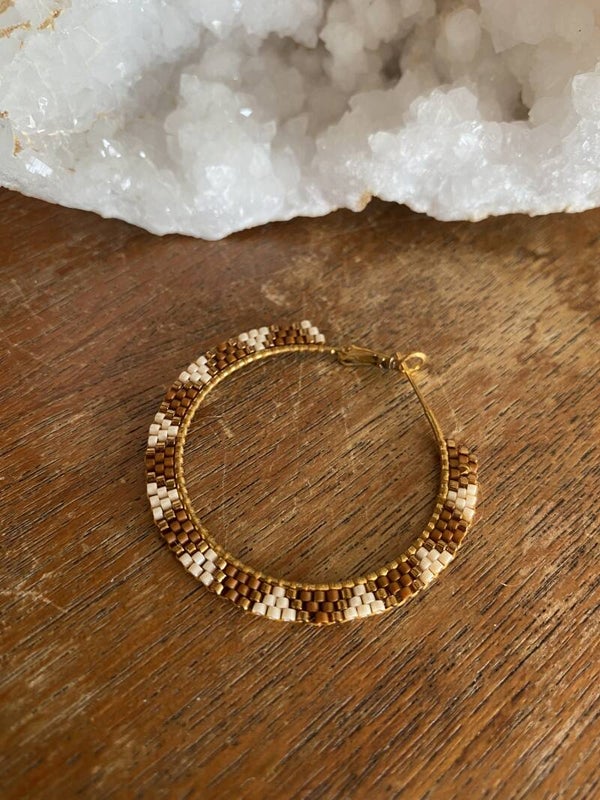 Big Hoop Miyuki Earrings - Aztec Pattern - Gold