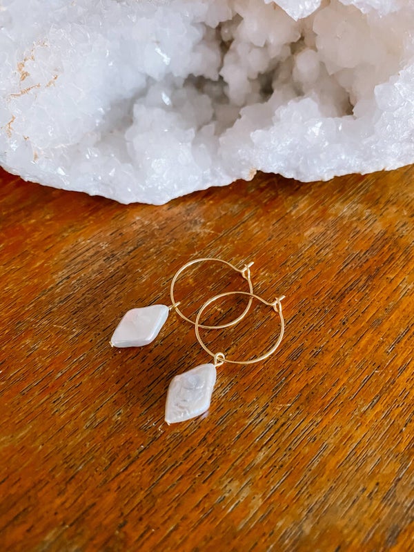 Pearl Diamond Hoops - Gold/Silver