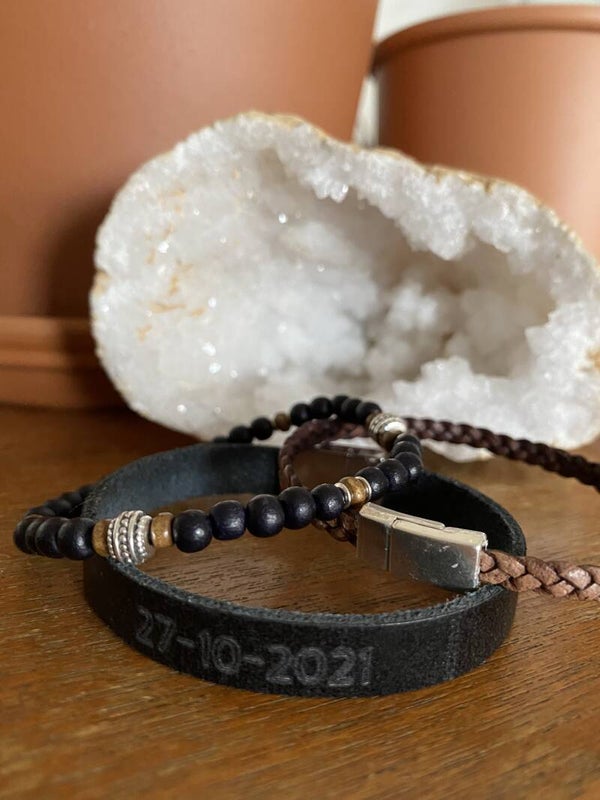Engraved Leather Bracelet - Black