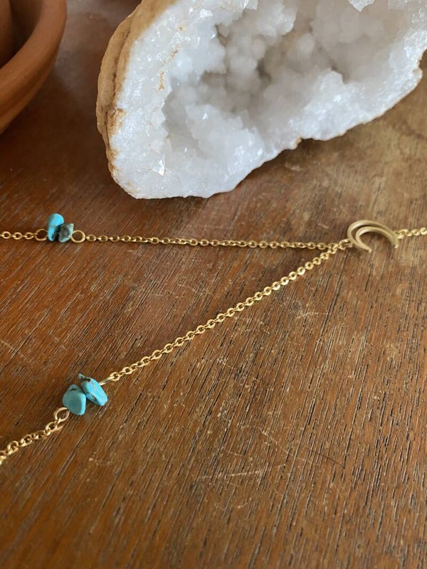 Pendel Necklace Chip stones - Big Moon - Gold