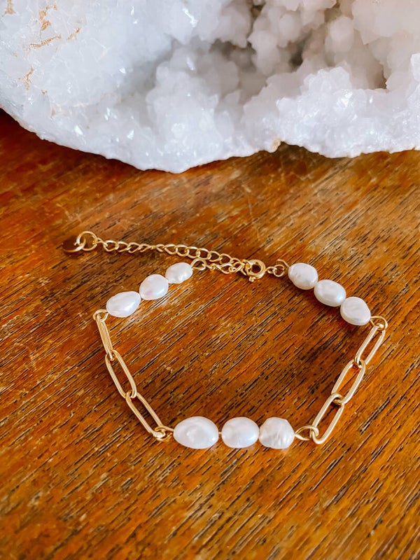 3/3 Pearl Big Chain Bracelet - Gold