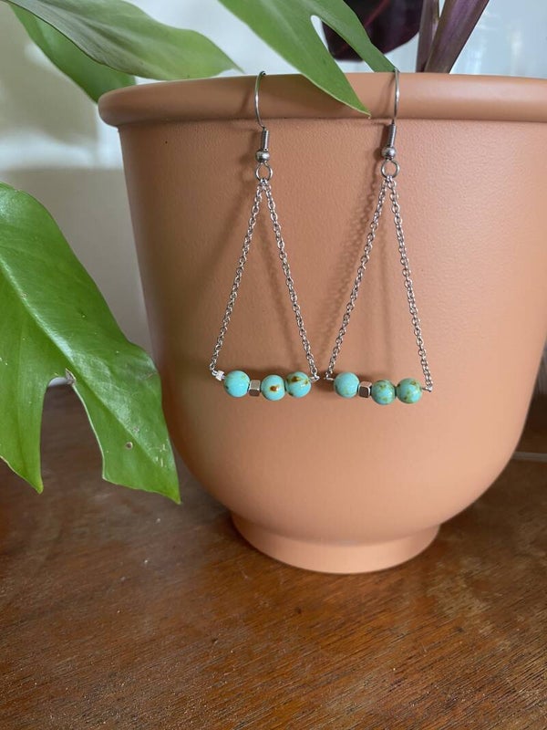 Natural Stone Earrings - Silver