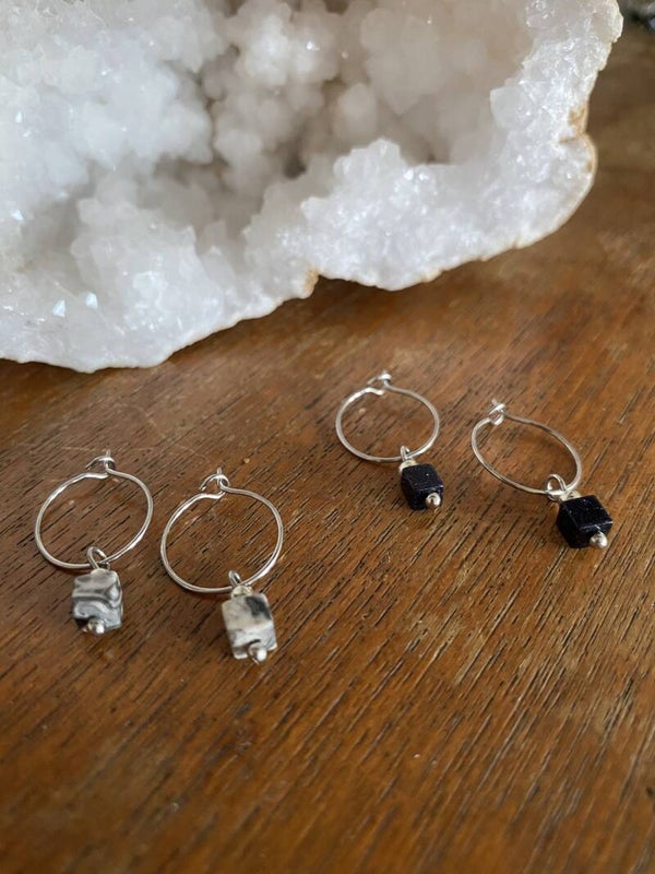 Cube Stone Mini Hoops - Zilver