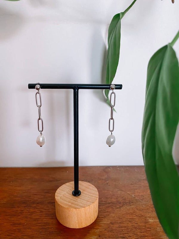 Pearl Big Chain Earstuds - Gold/Silver