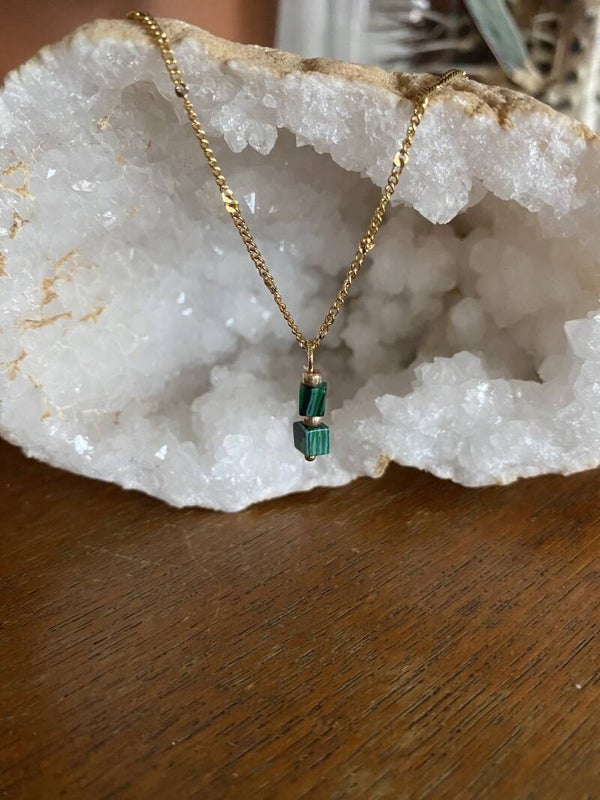 Cube Stone Necklace - Gold