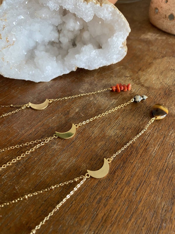 Pendel Necklace Stone Drop - Moon - Gold