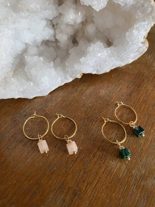 Cube Stone Mini Hoops - Gold
