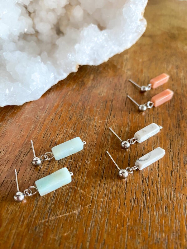 Mini Bar Stone - Ear Studs - Silver