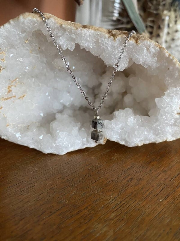 Cube Stone Necklace - Zilver