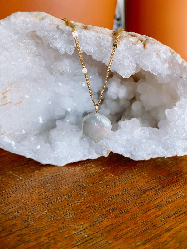 Pearl Hexagon Charm Necklace - Gold/Silver