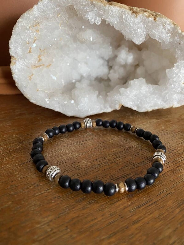 Wooden beaded bracelet - Black/Tobacco
