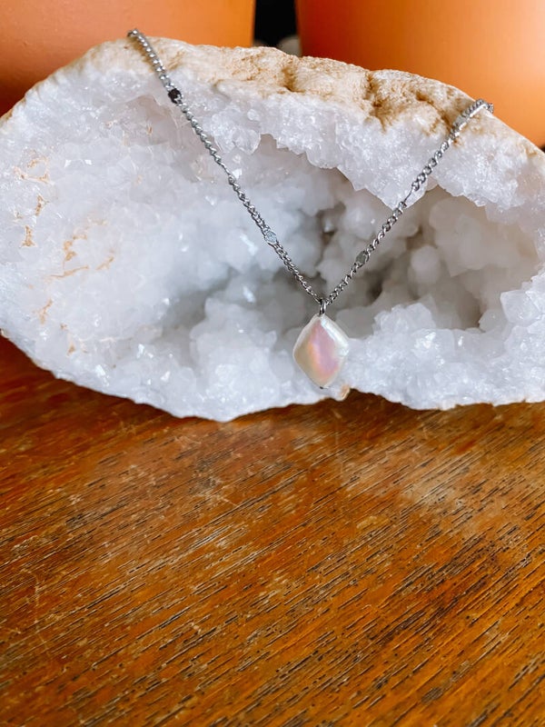 Pearl Diamond Charm Necklace - Gold/Silver