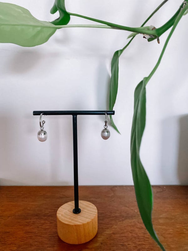 Pearl Charm Earrings - Silver